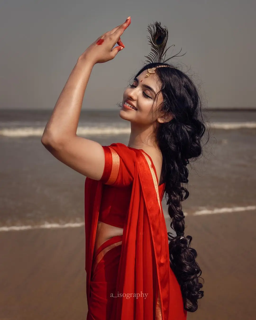 Malayalam Actress Mamitha Baiju in Beautiful Red Saree